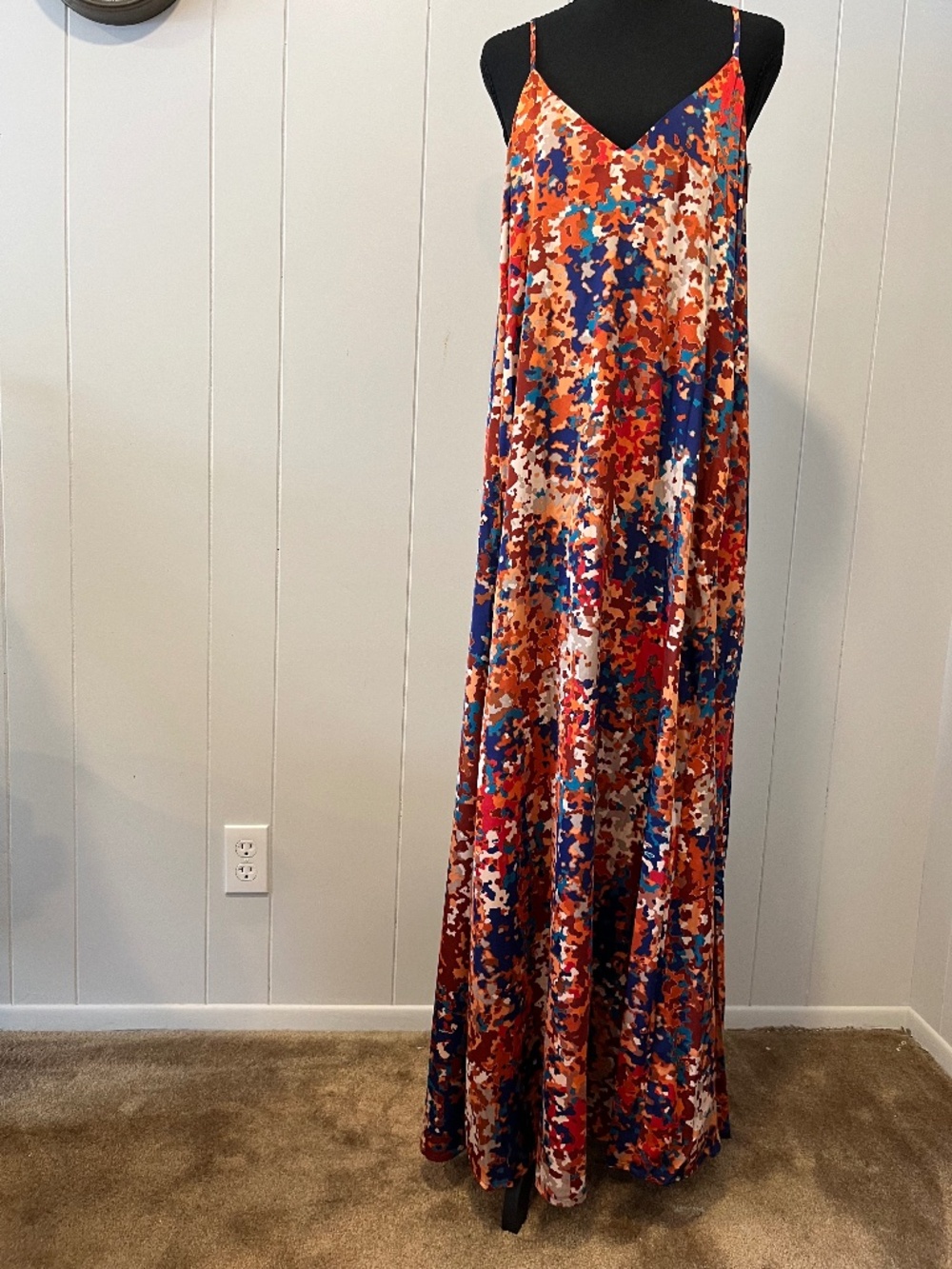 Tahari Arthur S. Levine Abstract Mosaic Print Maxi Dress sz L Boho Wedding Guest